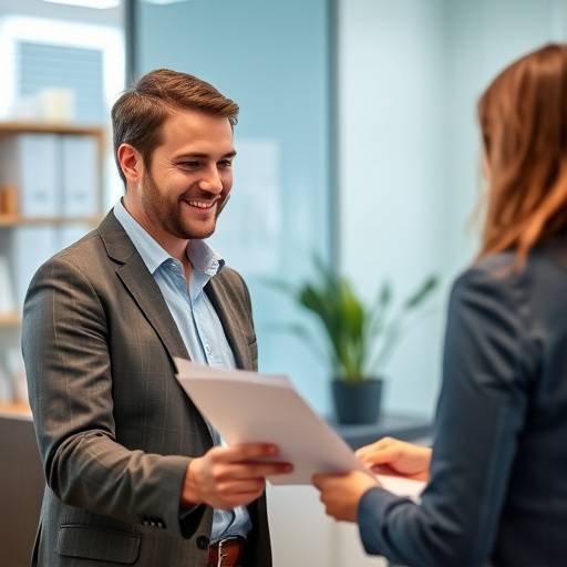 Insurance agent at Apex Auto Group discussing insurance options with a customer