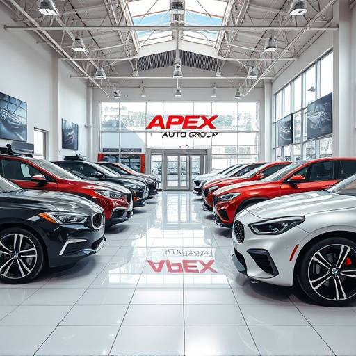Interior view of the Apex Auto Group dealership showroom