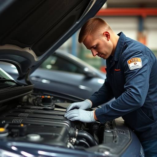 Mechanic inspecting a car engine at Apex Auto Group