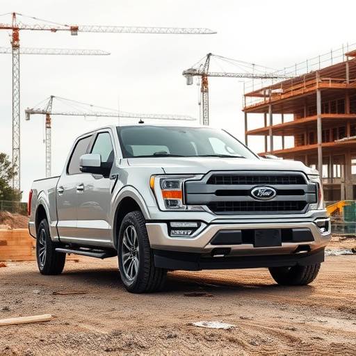 Silver 2023 Ford F-150 truck on a construction site